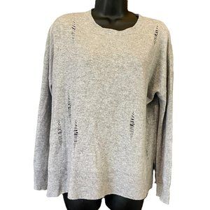 Aqua Womens Small Cashmere Gray Distressed Grunge Rugged Sweater Long Sleeve